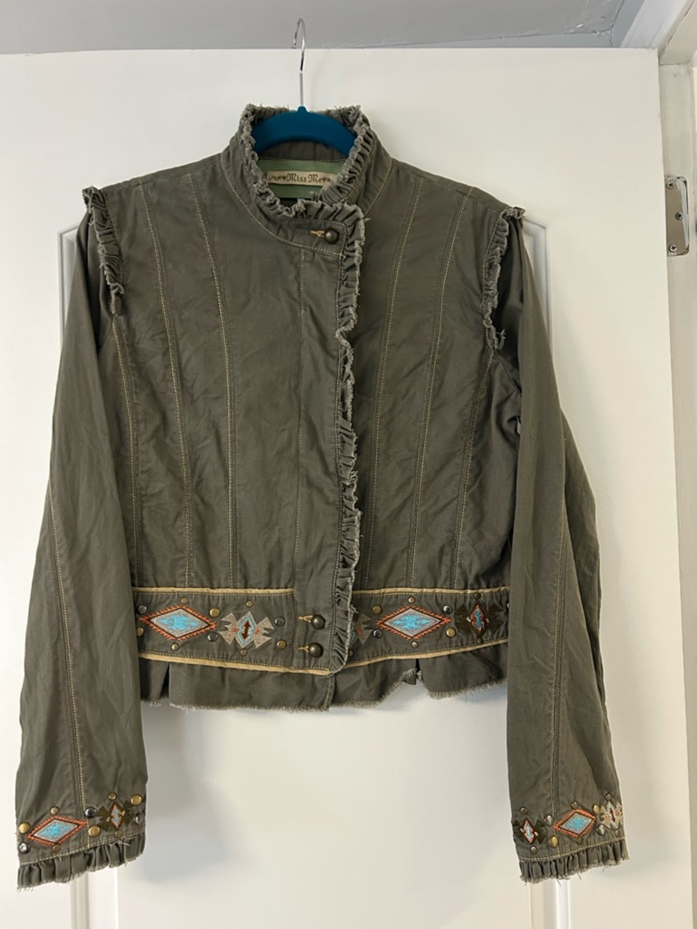Miss Me Y2k cropped military style jacket studded embroidery